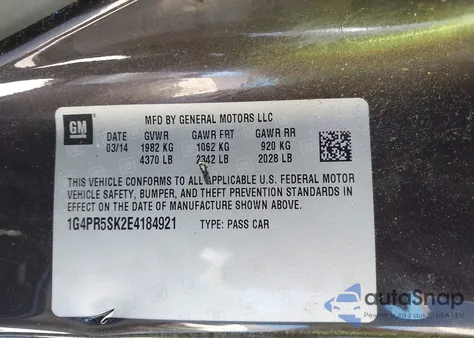 2014 Buick Verano Convenience Group from USA, damaged, VIN 1G4PR5SK2E4184921